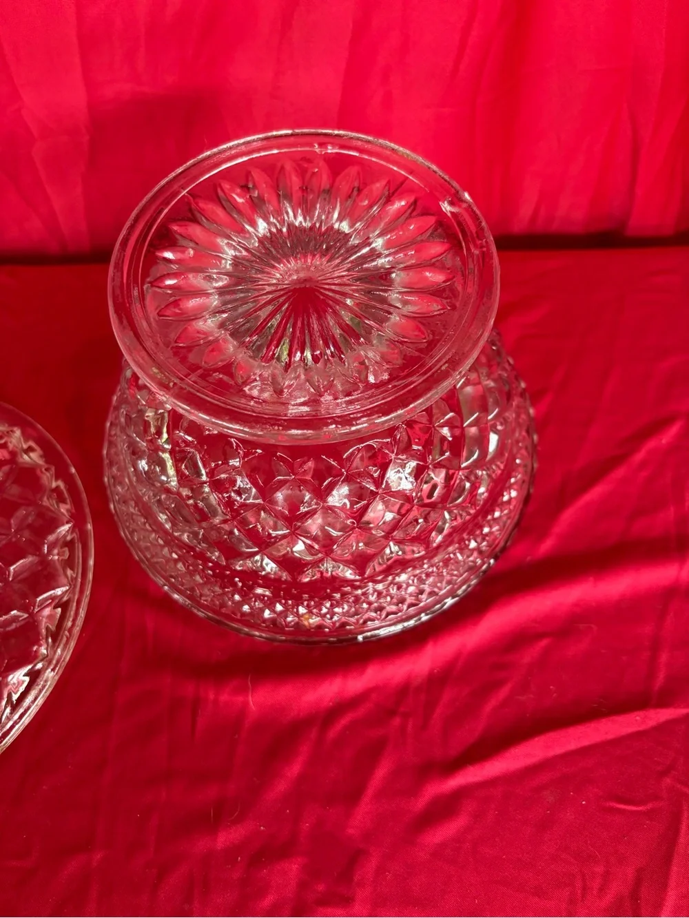 Clear Cut Glass Footed Candy Dish with Lid